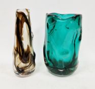Whitefriars emerald green glass knobbly vase, pattern no. 9608, 23cm high, together with a