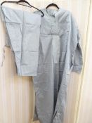 Nigerian lady's and gentleman's blue cotton Baban Rega outfits, comprising tunic top and trouser and