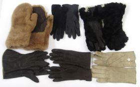 Large quantity of ladies gloves to include a pair of coney fur gloves, a pair of faux-fur and