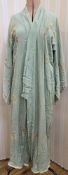 Chinese robe, sage green silk, heavily embroidered with raised embroidered dragons and decoration