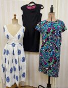 1960's psychedelic printed mini dress in purple, green, turquoise, black and white, a black wool