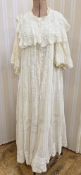 Victorian dressing gown/morning gown, cotton, lace and embroidered detail, full sleeves, button