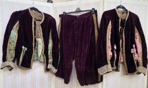a collection of theatrical velvet costume made for Covent Garden opera, to include a Carolean-