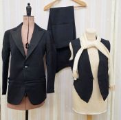 Gent's vintage dinner suit to include waistcoat and silk knitted evening scarf, labelled BJ