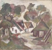Gerhard Reinisch (1936)  Oil on board Houses amongst trees, signed and dated 89, 56cm x 58cm