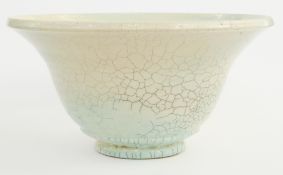 Andrew Broughton Tompkins BC raku decorative ceramic stoneware glazed large bowl with white crackle