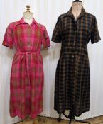 Donald Davis of Dublin wool shirt waist dress in brown and black check, short sleeves, similar