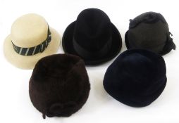 Quantity of vintage hats, 1950's, to include a gent's trilby labelled Woodrow of Piccadilly, a