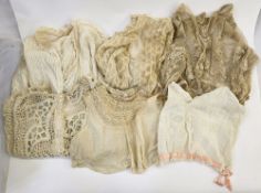 Quantity of Victorian and Edwardian camisoles, petticoats, silk blouse, lace blouse and a quilted