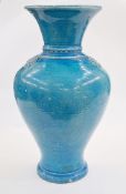 Andrew Broughton Tompkins raku blue glazed ceramic stoneware vase of baluster form, incised mark to