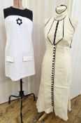 1960's shift dress in black and white 'Pop Art', back button fastening with black buttons, a black