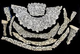 Victorian bobbin lace collar, possibly Honiton, floral and foliate decorated, 49cm wide x 20cm deep,