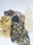Crocheted vintage evening bag with silver-coloured metal fixed frame with a foliate design and fabri