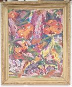 Gerhard Reinisch b.1936 Oil on board abstract still life depicting various flowers signed bottom