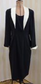 1990's black crepe dress labelled Entent size 12, quilted white collar detail and cuffs, cocktail