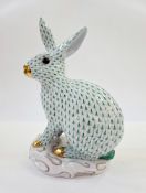Herend porcelain seated rabbit, green fishnet with gilt highlights, 30cm high Condition Report The