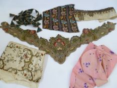 Piece of early 18th century embroidery, possibly part of a stomaca, certainly detailed to a dress, s