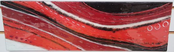Lisa Villerospo glass panels, handmade glass panels, abstract lines in red, black, white and grey