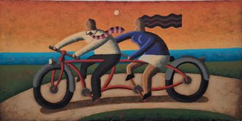 Jordi Pinto Oil on canvas  Abstract, two figures on tandem, box construction, 30cm x 60cm