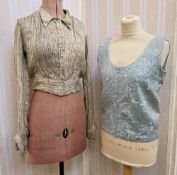 1920's gold lame blouse, labelled Made in France, a pale blue sequin top labelled Royall, a