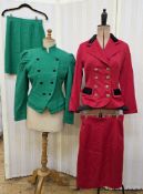 1980's various costume to include a red wool Edina Ronay size 10 skirt suit, the jacket double-