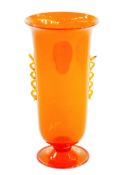 Venetian orange glass vase by Pauly, circa 1990's of trumpet-style shape with two applied abstract