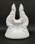 Royal Copenhagen porcelain double polar bear vase, circa 1900, underglaze blue wave mark, blue shape