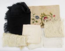 Edwardian beaded evening bag with silk interior (worn) (loss of beads to bag and handle), another