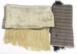1920's gold lame shawl, 175cm x 87cm approx (excluding long tassells), and another black embroidered