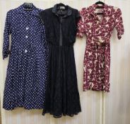 Various vintage dresses, some adapted for theatrical use, to include a black lace 1950's dress