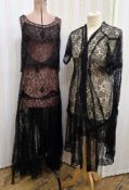 1930's black lace sleeveless dress, no underslip, a matching evening full-length coat/jacket, a