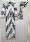 Mid-1960's cotton jumpsuit with black stripes on a white ground with a matching bikini, draw-