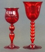 Vintage ruby glass Venetian goblet by Pauly of Venice, handblown with stem, etched signature to