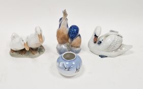 Group of Royal Copenhagen models of animals and vase, 20th century, printed green marks, blue wave