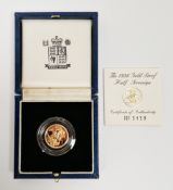 Elizabeth II 1996 gold proof half sovereign, in original fitted box with certificate numbered 3139