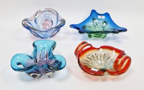 Four Murano-style art glass bowls of pulled and lobed organic form (4)