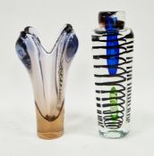 Rony Plesl (Czech, b.1965) art glass vase of tapering faceted bottle form with green and blue