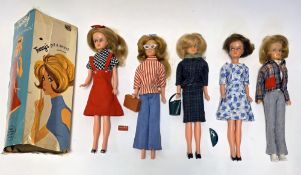 Five Palitoy Tressy dolls, circa 1960's, one with blonde hair, three with auburn hair and one with