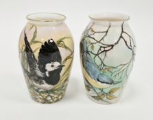 Two limited edition bone china oviform vases painted with birds by Helen Halloran, late 20th