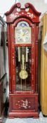 Modern West German longcase clock, the brushed steel dial surmounted by a moonphase arch, the case
