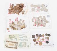 Collection of coins including 1807 halfpenny coin, commemorative crowns, Victorian and early 20th