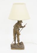 After Ernest Rancoulet, spelter figural table lamp of a young man reaping corn titled ' Moisson ',
