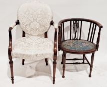 French-style open elbow chair with cream upholstered seat, back and elbow rests, 92cm high x 57cm