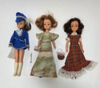 Three Pedigree Sindy dolls, circa late 1970's, two with brown hair, one with auburn hair and all