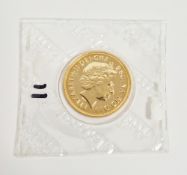 Elizabeth II 2002 gold full sovereign, in plastic Royal Mint packaging