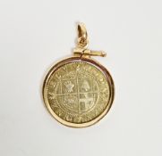 Modbury Ecu town coin, mounted in a yellow metal pendant mount indistinctly marked 750, gross weight