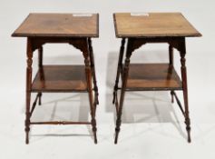 Pair of 19th century rosewood aesthetic movement side tables, of square tapered form, the tops and