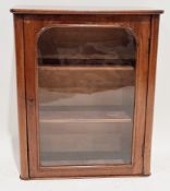 Antique mahogany wall-hanging small display cabinet with rounded corners, two shelves enclosed by