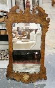 Antique style gilt-mounted walnut wall mirror with scroll surround, 107cm x 57cm