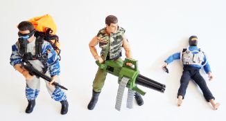 Three vintage action figures and accessories, circa 1990s,  including: a Hasbro Action Man in